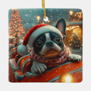 ボストンテリア犬ローラーコースタークリスマス セラミックオーナメント