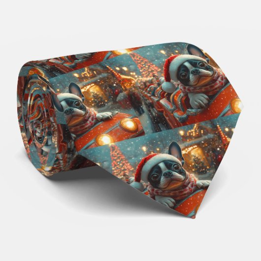 ボストンテリア犬ローラーコースタークリスマス ネクタイ (ロール)