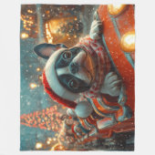 ボストンテリア犬ローラーコースタークリスマス フリースブランケット (正面)