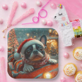 ボストンテリア犬ローラーコースタークリスマス ペーパープレート (パーティー)