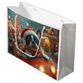 ボストンテリア犬ローラーコースタークリスマス ラージペーパーバッグ (正面アングル)