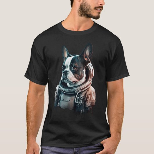 ボストンテリア犬宇宙飛行士 Tシャツ (正面)