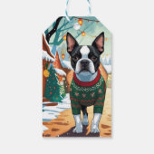 ボストンテリア犬 クリスマス スノー ホリデー ギフトタグ (裏面)