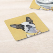 ボストンテリア絵画ズ – かわいいオリジナルドッグアート スクエアペーパーコースター (アングル)
