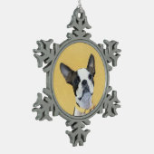 ボストンテリア絵画ズ – かわいいオリジナルドッグアート スノーフレークピューターオーナメント (左)