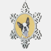 ボストンテリア絵画ズ – かわいいオリジナルドッグアート スノーフレークピューターオーナメント (右)