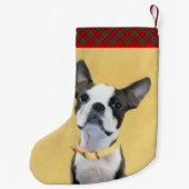 ボストンテリア絵画ズ – かわいいオリジナルドッグアート スモールクリスマスストッキング (裏面)