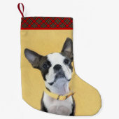 ボストンテリア絵画ズ – かわいいオリジナルドッグアート スモールクリスマスストッキング (正面)