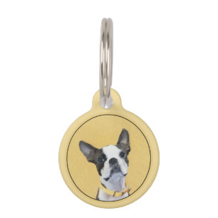 ボストンテリア絵画ズ – かわいいオリジナルドッグアート ペット　ネームタグ