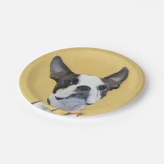 ボストンテリア絵画ズ – かわいいオリジナルドッグアート ペーパープレート (アングル)