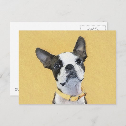 ボストンテリア絵画ズ – かわいいオリジナルドッグアート ポストカード (正面/裏面)