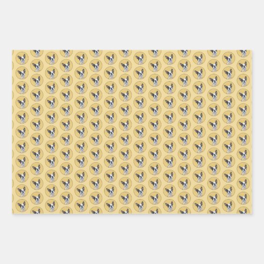 ボストンテリア絵画ズ – かわいいオリジナルドッグアート ラッピングペーパーシート (正面)