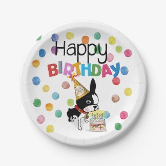 ボストンテリア誕生日紙プレートミラベル ペーパープレート