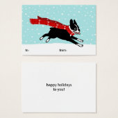 ボストンテリア赤いスカーフを着てホリデーギフトラベル (正面&裏面)