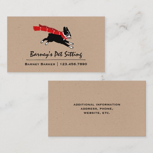 ボストンテリア赤い冬のスカーフを着て 名刺 (正面/裏面)