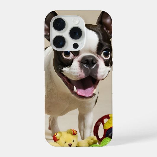 ボストンテリア遊ドッグのおもちゃつき iPhoneケース (裏面)