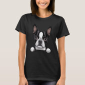 ボストンテリア かわいいのぞき見 ボスティー ポケットパピー D Tシャツ (正面)