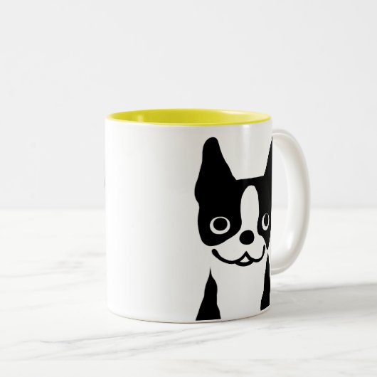 ボストンテリア – かわいい漫画の犬デザイン ツートーンマグカップ (正面右)