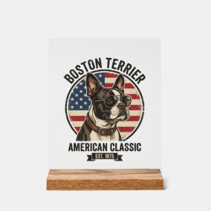 ボストンテリア アメリカンクラシックドッグ フラグ サングラス アクリルサイン