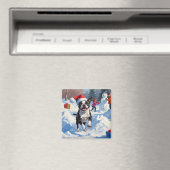 ボストンテリア クリスマスの楽しい雪景色 マグネット (インサイチュ (食洗機))