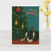 ボストンテリア クリスマスカード カード (黄色い花)