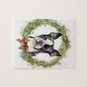 ボストンテリア クリスマスリース クリスマスの愛犬 ジグソーパズル (横)