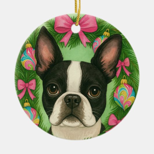 ボストンテリア クリスマス オーナメント (正面)