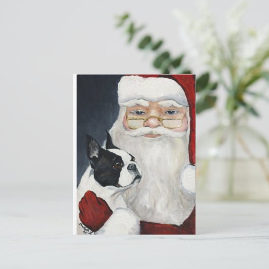 ボストンテリア/サンタドッグアートクリスマスポストカード シーズンポストカード (スタンド正面)