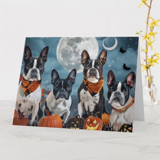 ボストンテリア ハロウィン おばけ カード (黄色い花)