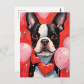 ボストンテリア バレンタインデー ポストカード (正面/裏面)