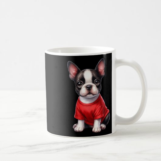 ボストンテリア バレンタインデー 赤いハート 愛らしい子犬  コーヒーマグカップ (右)