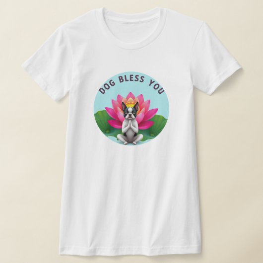 ボストンテリア ヨガ 瞑想 犬 ブレスユー 禅 Tシャツ (レイダウン)