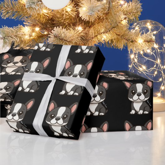 ボストンテリア ラッピングペーパー (クリスマス)