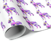 ボストンテリア 犬 シルエット カラー パープル ホワイト ラッピングペーパー (ロールコーナー)