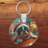 ボストンテリア 犬 ローラーコースター クリスマス キーホルダー (正面)
