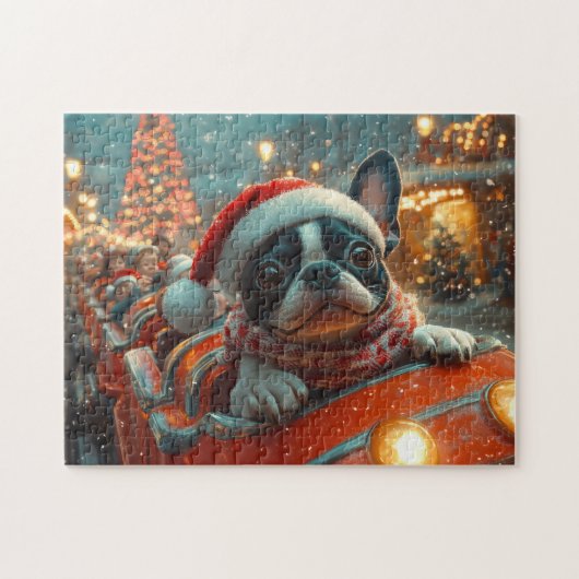ボストンテリア 犬 ローラーコースター クリスマス ジグソーパズル (横)