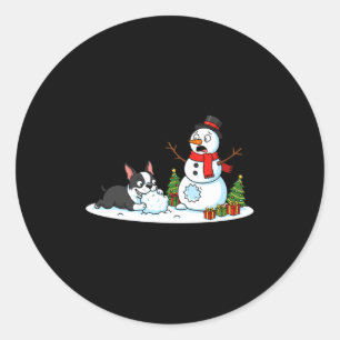 ボストンテリア 雪だるま クリスマス ツリー Xmas レディース ラウンドシール