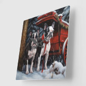 ボストンテリア 雪景色のそり クリスマス装飾 スクエア壁時計 (傾斜)