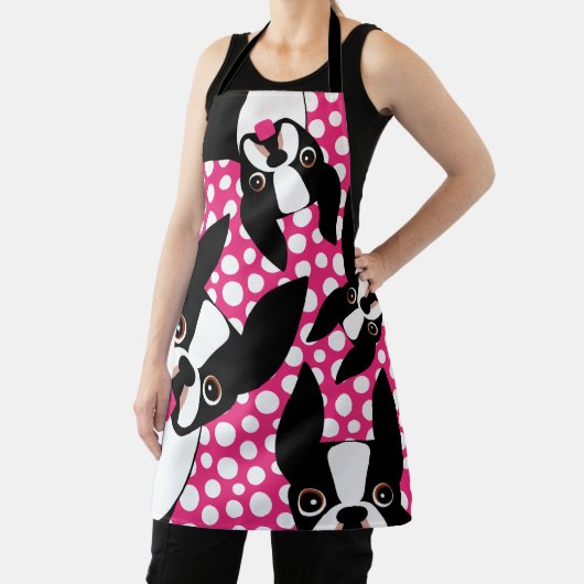 ボストンテ食べ物を与えリアーズピンク水玉模様 エプロン (インサイチュ)