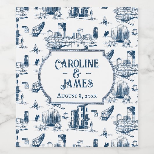 ボストントイパーソナライズされたル結婚ネイビーのワインラベル ワインラベル (シングルラベル)