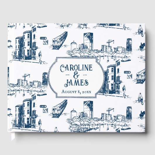 ボストントイパーソナライズされたル結婚ネイビーズゲストブック ゲストブック (正面)