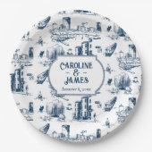 ボストントイパーソナライズされたル結婚ネイビー紙プレート ペーパープレート (正面)