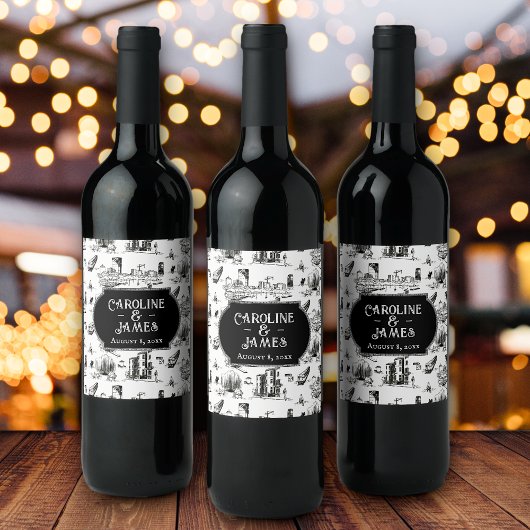ボストントイルパーソナライズされたウェディング日付ボトルラベル ワインラベル