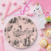 ボストントイレピンクアンドブラック ペーパープレート (パーティー)