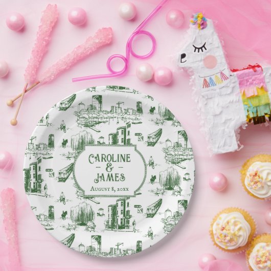 ボストントイレフォレストグリーンパーソナライズされた紙プレート ペーパープレート (パーティー)