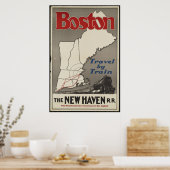 ボストントレインヴィンテージ旅行ポスター広告レトロプリント ポスター (キッチン)