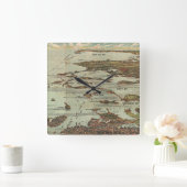 ボストンハーバーバーズアイビューマップ スクエア壁時計 (ホーム)