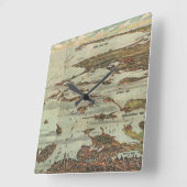 ボストンハーバーバーズアイビューマップ スクエア壁時計 (傾斜)