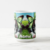 ボストンパーソナライズされたテリアパピーとグリーンボウ コーヒーマグカップ (中央)