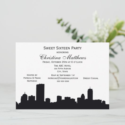 ボストンブラックスカイラインシルエットスウィート16パーティー 招待状 (スタンド正面)